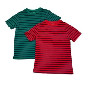2 PC - Polo Ralph Lauren Boys S/S T-Shirts, Red/Navy, Gr/Navy, Size Lg (14-16)